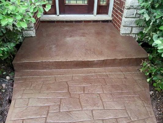 Stamped and stained concrete porch.