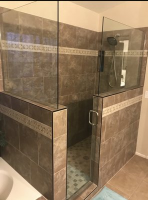 custom tile shower with bathtub surround