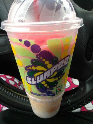 I'm hungry and don't know what to get. So slurpee time. There's a new orange flavor. It's good but I mix mine.