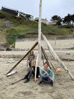 Teamwork makes the dreamwork - especially for driftwood forts!