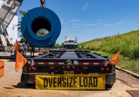 Moving oversized piece of machinery on Faymonville trailer.