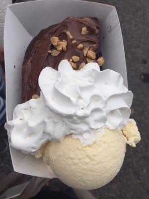 Chocolate cake and ice cream