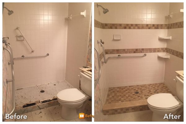 This shower received a face lift!  What an improvement!