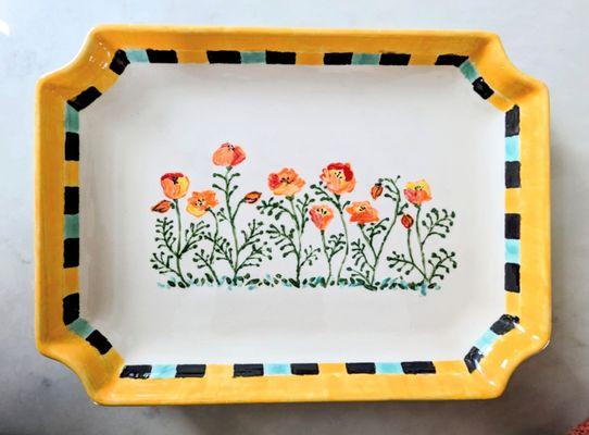 Floral platter with art deco border