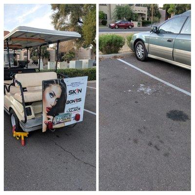 Golf carts that take up uncovered parking, broken glass from cars getting broken into.