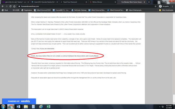 screenshot of my homeowners association website