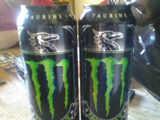 The store didn't sell these, but Monster's design on these cans can be observed with a gentle eye.  Monster loves promoting motorcross!