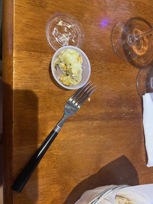 this is their 'side' of potato salad that they claim comes with the meal but they in fact charge you. can it be any smaller?! the audacity.