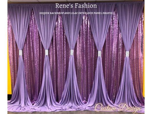 Sequin backdrop with lavender interlock, custom size, we make any size any color.  Call us today