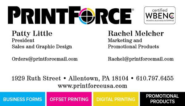 PrintForce sales, graphic design, promotional products. Allentown