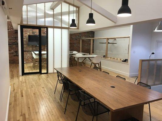 The 2nd floor Coworking Loft has lots of spaces for when you get antsy and want to move around. The Idea Lab is a 6-person meeting room.