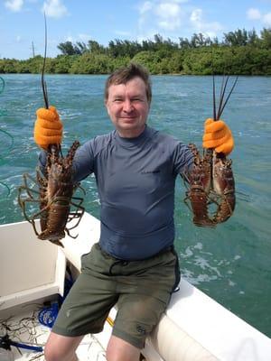 Lobster season is here. Book your lobster and Spearfishing charters aboard Two Conchs Charters out of Big Time Bait & Tackle.