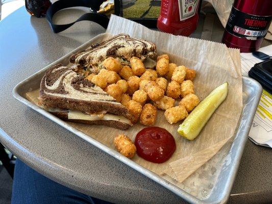 Birdie Ruben with tater tots