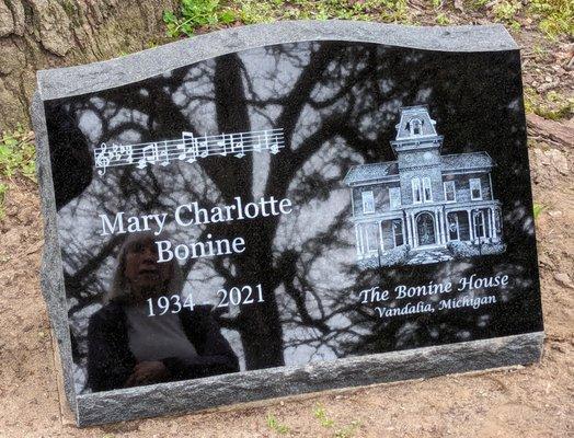 Photo etched black granite grave marker