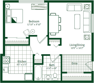 The Redbud: 1 Bedroom; 1 Bathroom