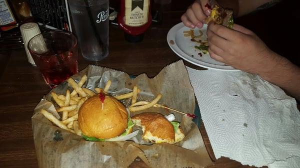 Cheeseburger sliders, French fires and my fiancee had the B.S. & CO. Special House  Burger. Delicious!!