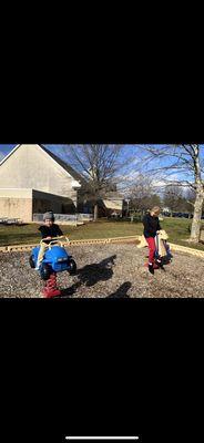 A great outdoor play ground with 8 slides, multiple ladders, stairs, and climbers, a fire pole & 2 rockers.