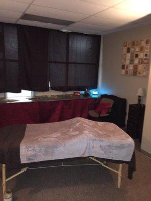 Set up for a single, but big enough for a couples massage.