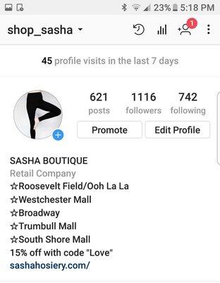 Follow us on Instagram @shop_sasha