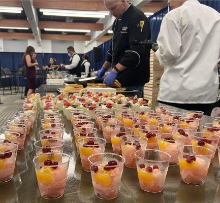 Delicious desserts made in partnership with Sunkist (blood orange sorbet) and Driscolls (fresh berries on a citrus mousse)