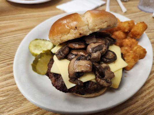 Mushroom and swiss with tater tots