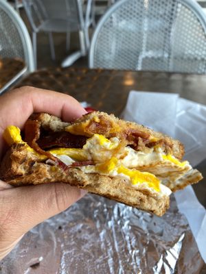 Bacon, egg and cheese on wheat! Delicious