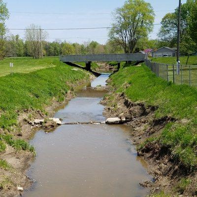 creek runs through the park with only street access to cross