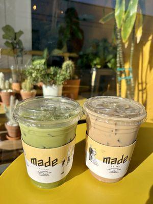 matcha w oatmilk & chai latte