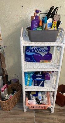 Reorganized shelving in bathroom that's under construction