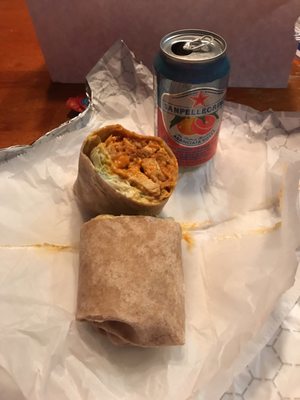 Buffalo Chicken Wrap (w/ cheddar ranch & lettuce) and a Blood Orange Sanpellegrino.  Amazing!