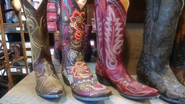 Colorful leather boots for the ladies.