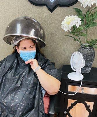 A fan to keep me cool under the dryer.