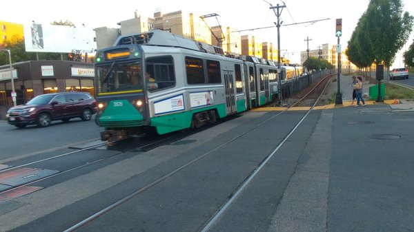 The T crossing Washington Street on the Green Line