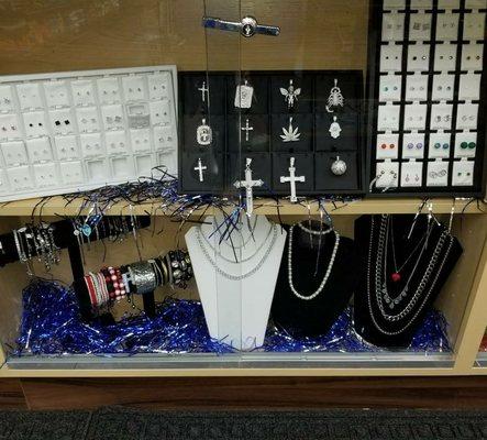 All types of different jewelery . Chains , earings ,bracelets and much more