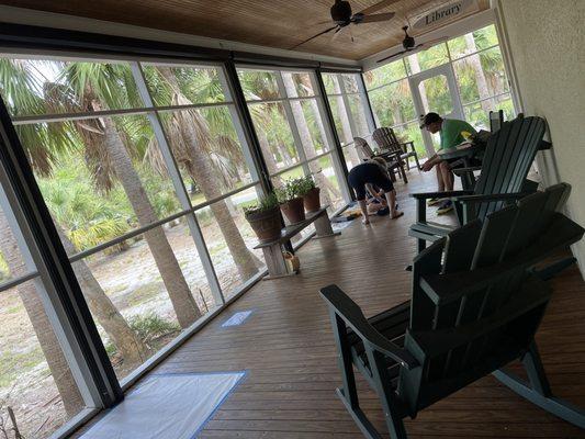 Screened library porch