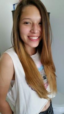 Balyage Ombre Layered Hair Cut , Long Bangs.