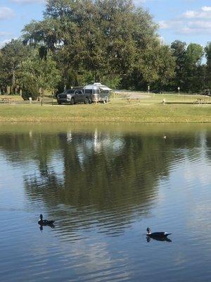 Looking across the lake at our campsite