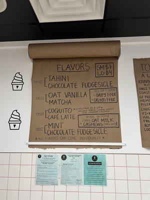 Flavors menu