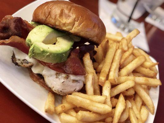 California Sandwhich: Grilled Chicken, Bacon, Avacado. Crispy fries - so good!!! $14