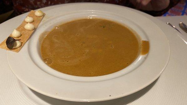 Lobster bisque was tasty but missing lobster