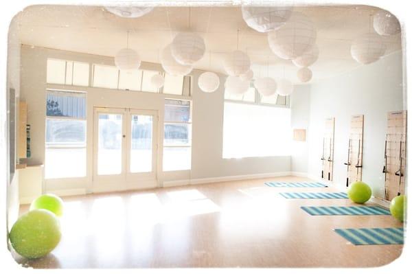 The Yoga Room in the morning light.  Fresh with yoga mats and six springboards