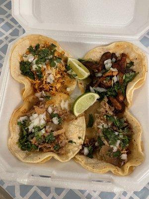 Chicken Tinga , Al Pastor, and Carnitas taco .