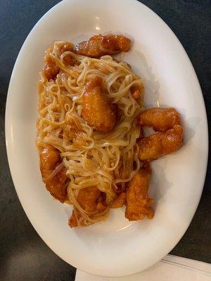 Orange chicken and noodles