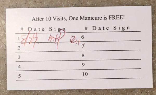 Make sure to get a loyalty card. After 10 visits you get a FREE mani!