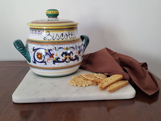 Biscotti jar with homemade Italian cookies from Baker's Lane Biscotti