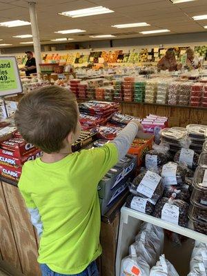 Picking out favorite candies.