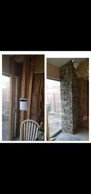 Stone column in kitchen