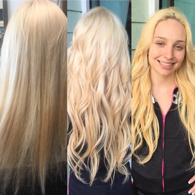 Before and after! Platinum Seamless Extensions