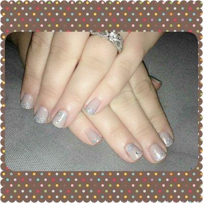 Beautiful, neutral wedding nails. CND Shellac no chip with some rhinestone bling.