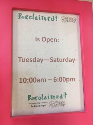 Our hours of operation. We're h'open for business.